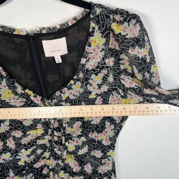 NWT cinq a sept Elastic Cuffs LS Vneck Tie Front Floral Sheer Kimberly Top XS - Picture 8 of 16